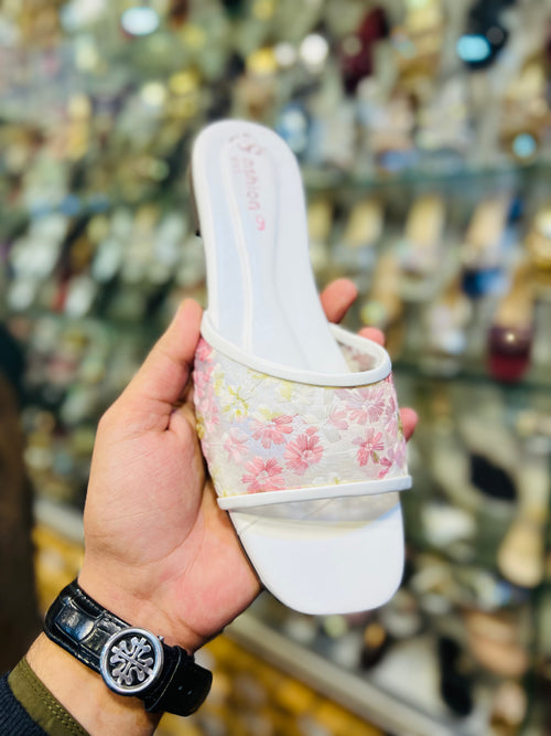 Floral Embroidered Mesh Slides - CS103