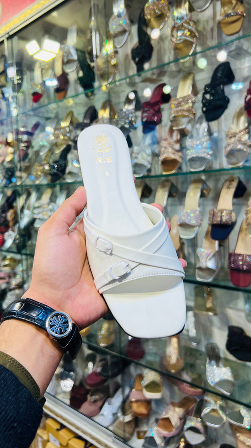 Blush Buckle-Accent Square Toe Slides - CS102